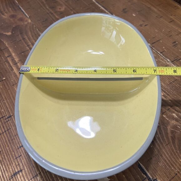 Harkerware Serving Bowl Divided Oval Yellow & Gray Vintage - Picture 4 of 4